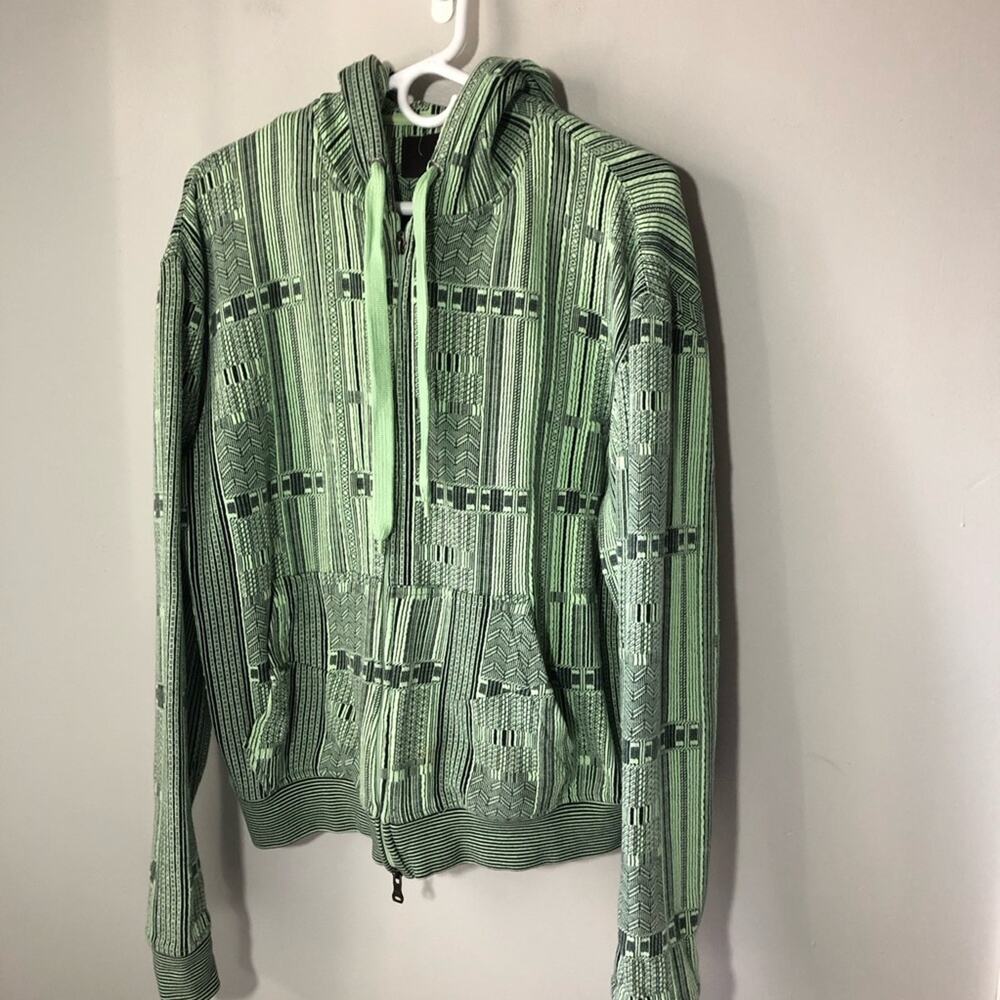 RSVP mint green black heavy cotton aztec full zip hoodie sweatshirt mens L